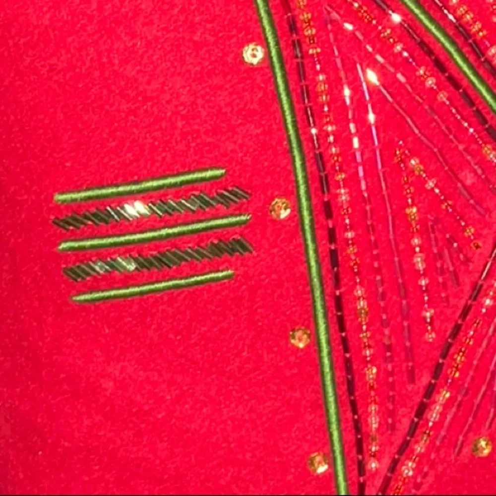 Crate & Barrel Twinkle Red Holiday Pillow With a Beaded Tree Design